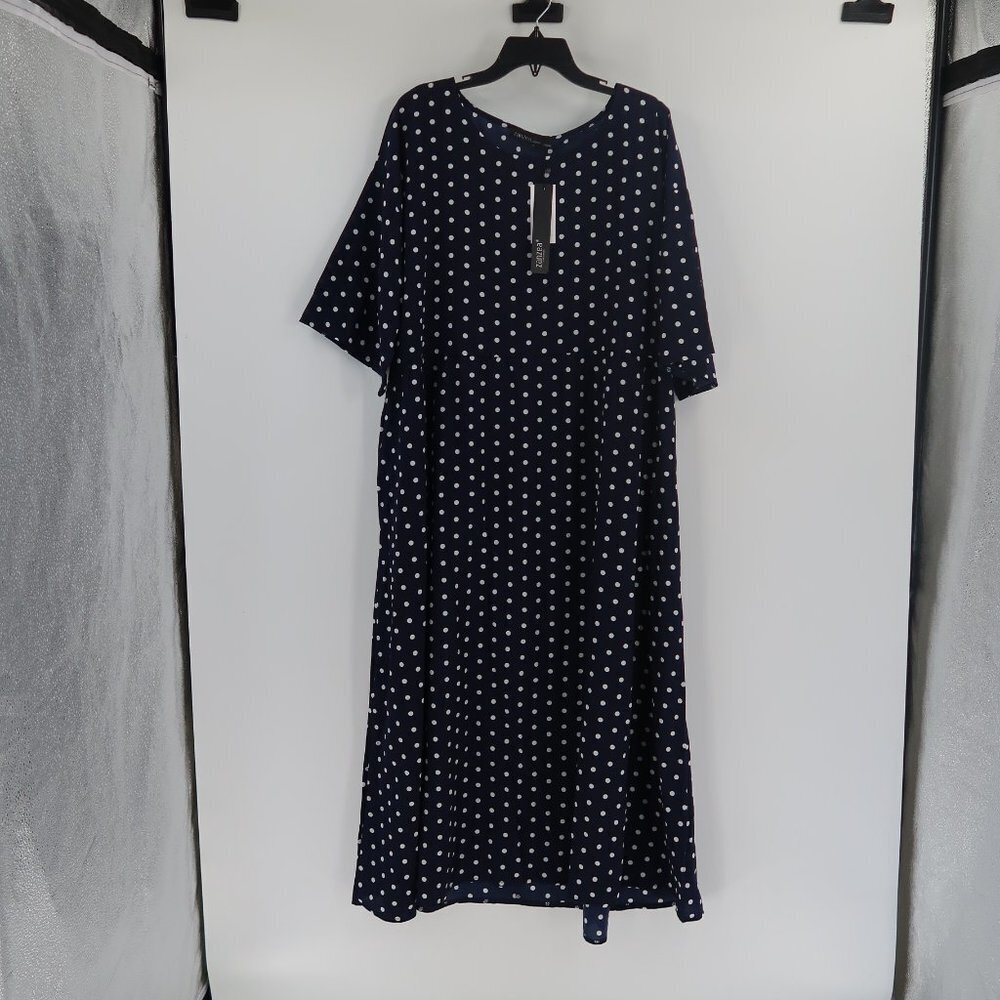 Zanzea Short Sleeve Maxi Dress Blue w White Polka Dots XXXXL NWT